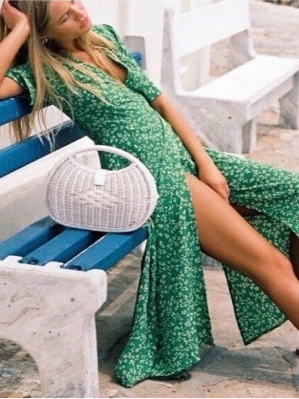 Faithfull the Brand Green Floral Midi Wrap Dress
